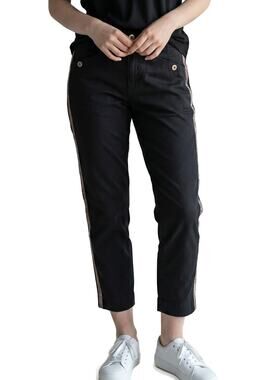Anthropologie Twill Pants 8 Black Embroidered Side Stripe Straight Leg Boho